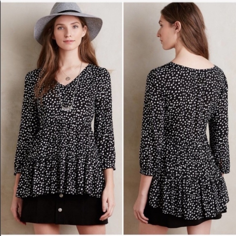 Anthropologie Maeve Lila top black white tiered - Picture 1 of 8